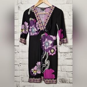 Y2K Sweet Wrap Dress ¾ Sleeve with V-Neck Floral Print